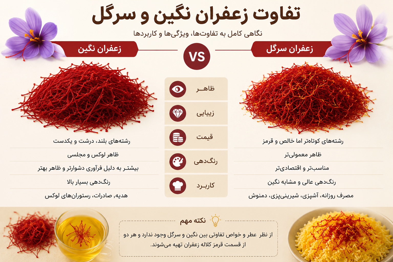 تفاوت زعفران نگین و سرگل